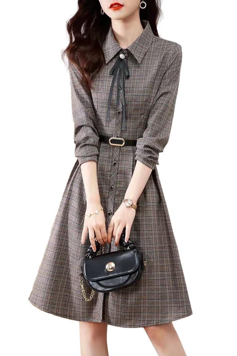 【美品✨】バーバリーロンドン　シャツワンピース　ベルト　チェック　襟裏　Aライン 極美品】バーバリー ロングシャツワンピース ノバチェック